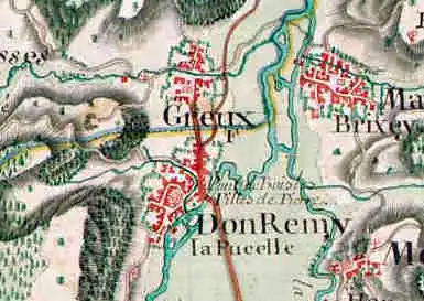 La carte des Naudins représentant Domremy et Greux
