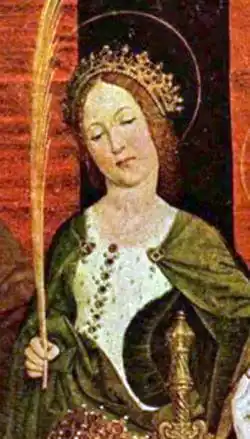 Jeanne en robe verte modèle pour le retable de Froment